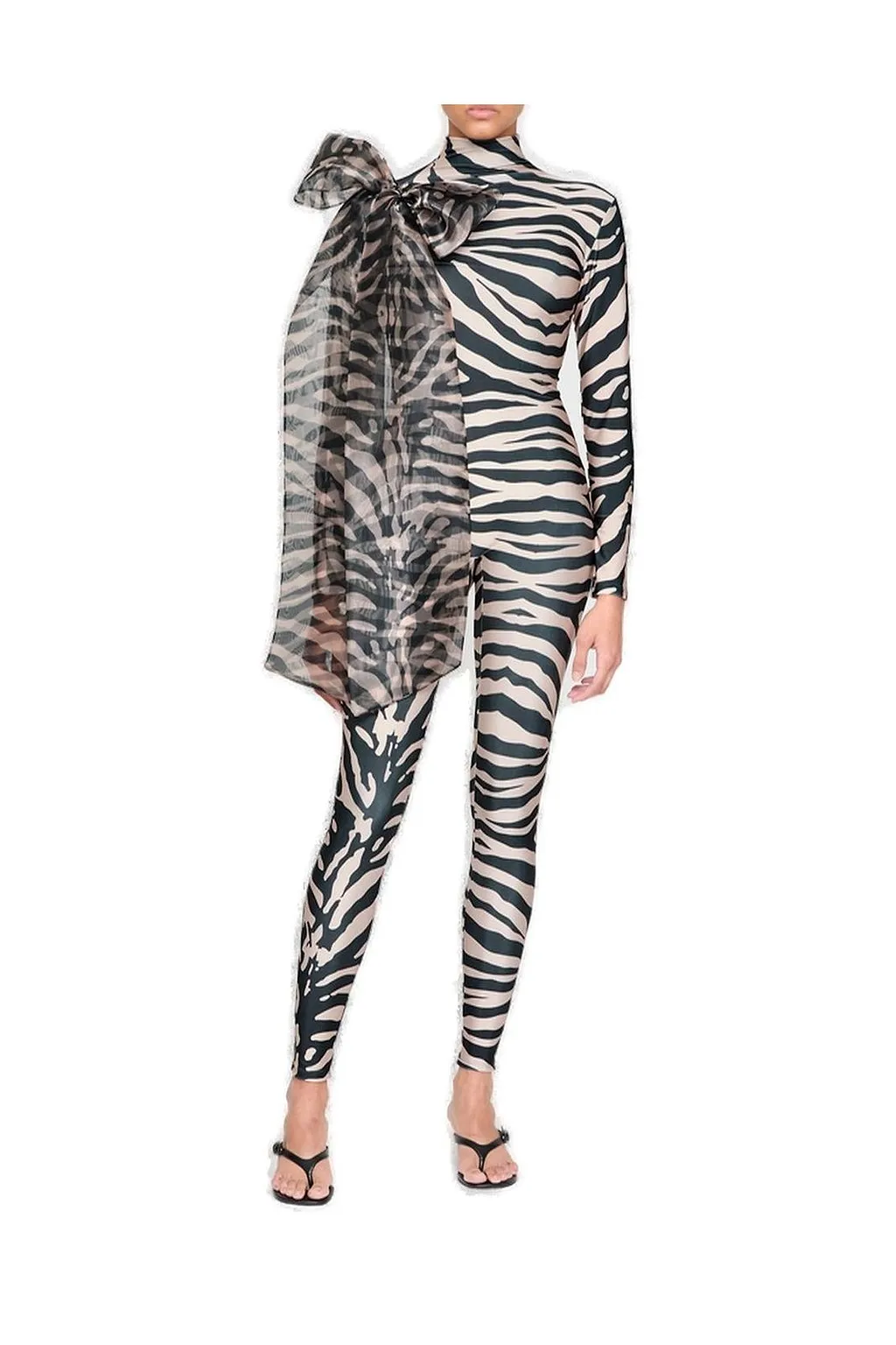Atu Body Couture Tiger Print Bow Detailed Catsuit
