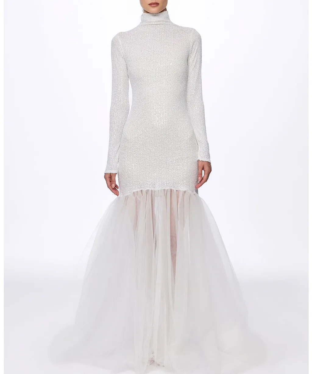 Atu Body Couture Turtleneck Sequin Gown Dress