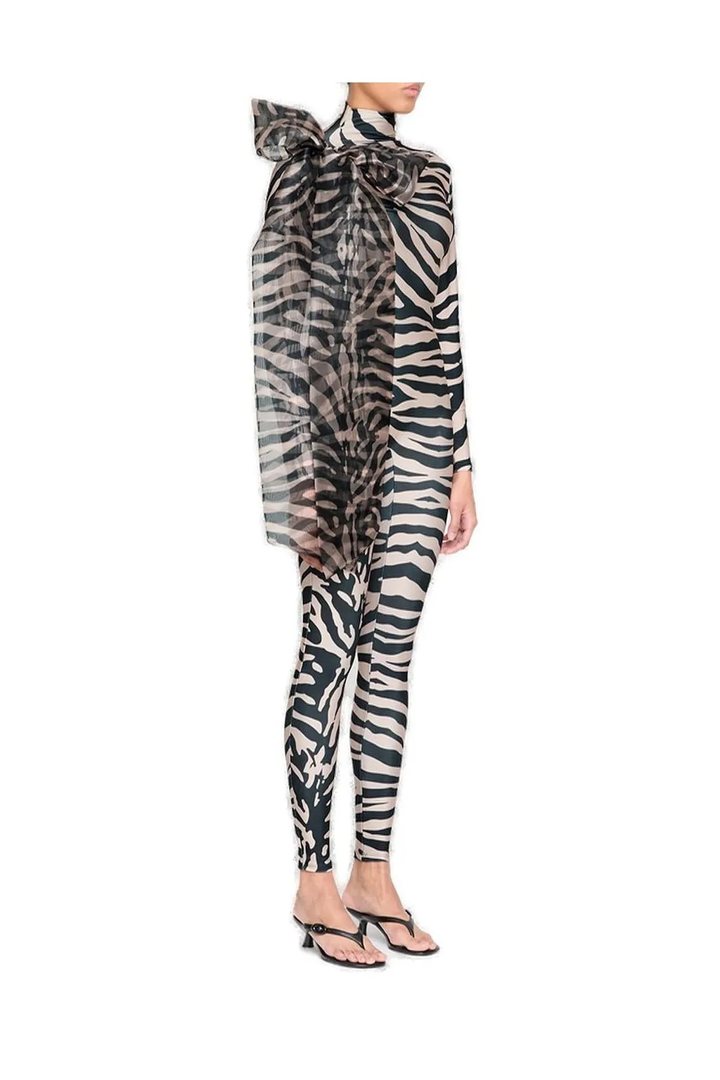Atu Body Couture Tiger Print Bow Detailed Catsuit