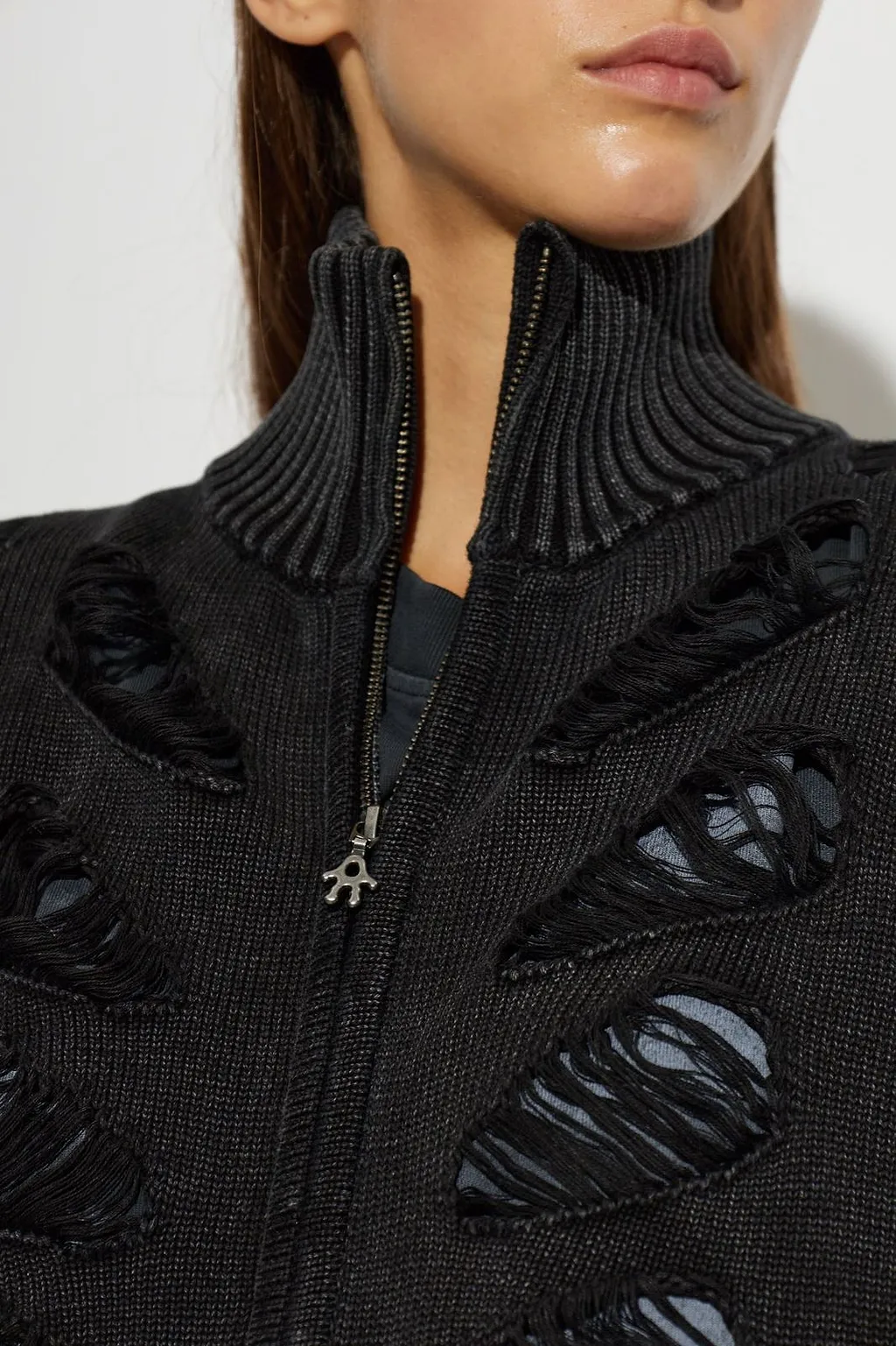Avavav Distressed Zip-Up Cardigan