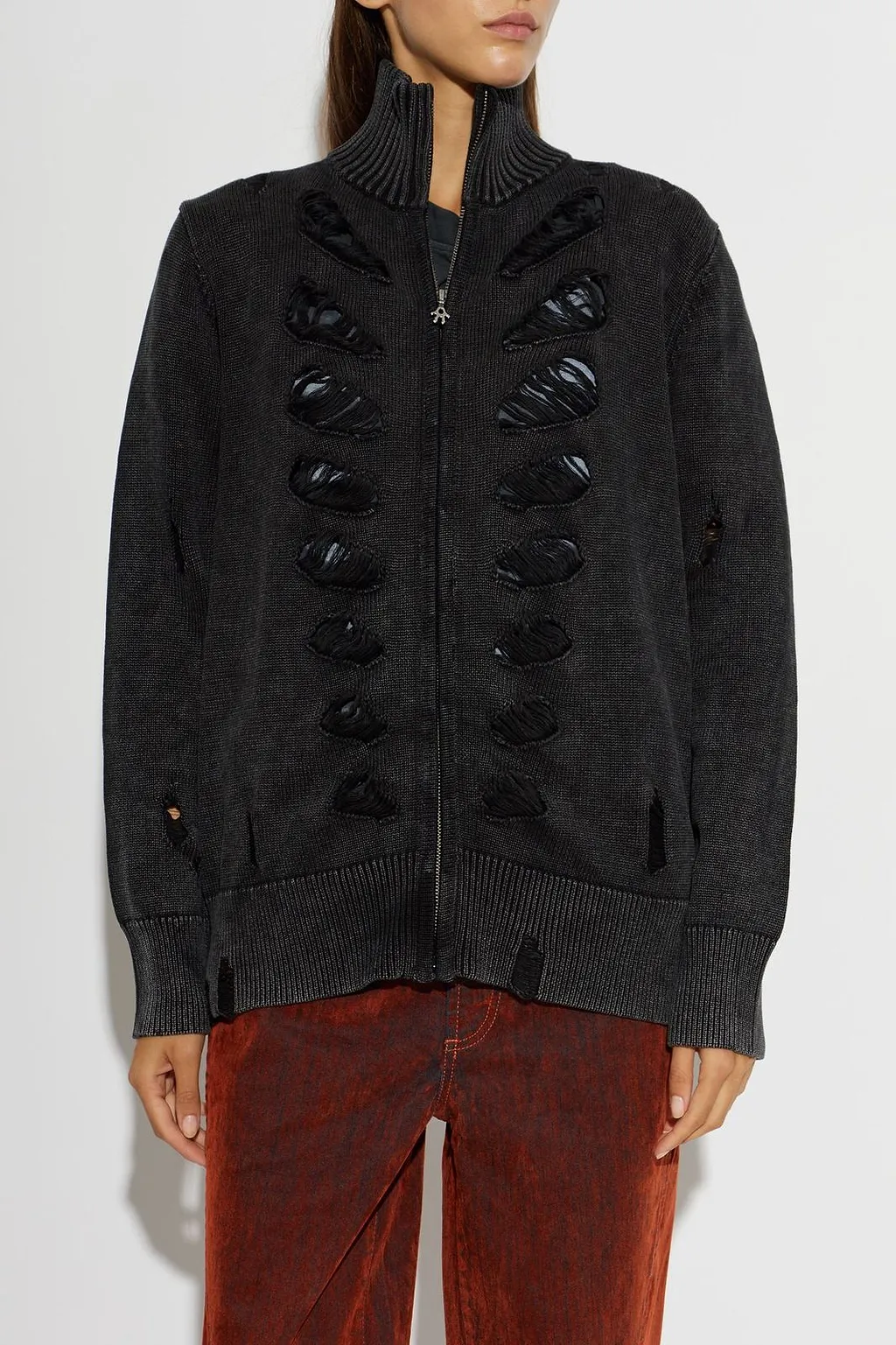 Avavav Distressed Zip-Up Cardigan