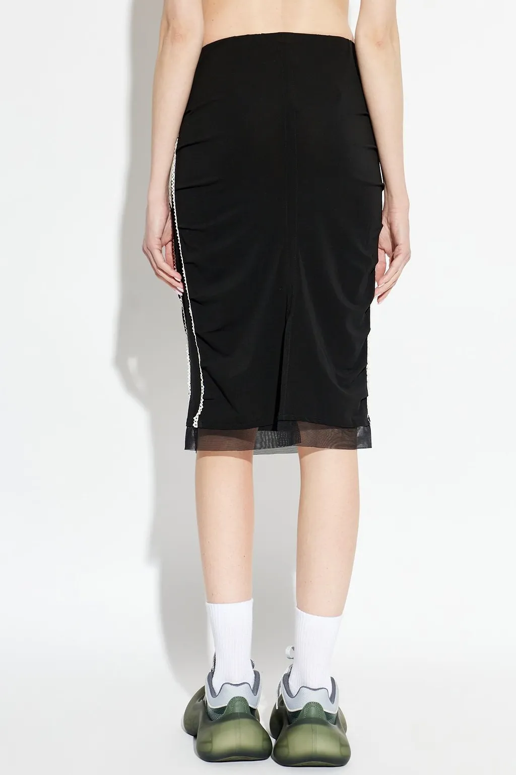 Avavav Ruched Lace-Trim Midi Skirt