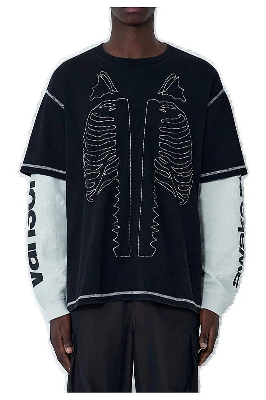 Awakeny Vanson Skeleton Waffle Layered T-Shirt