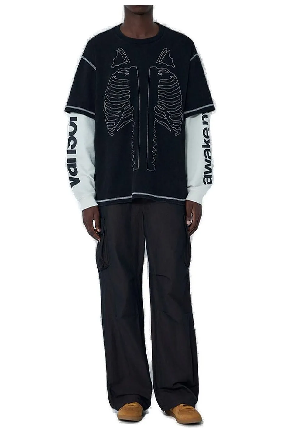 Awakeny Vanson Skeleton Waffle Layered T-Shirt