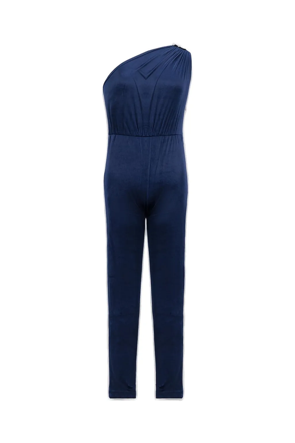 Atlein One Shoulder Gathered Detail Velvet Jumpsuit