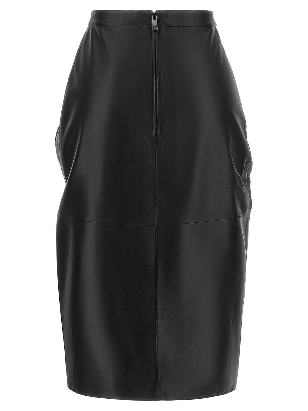 Balmain Draped Leather Midi Skirt