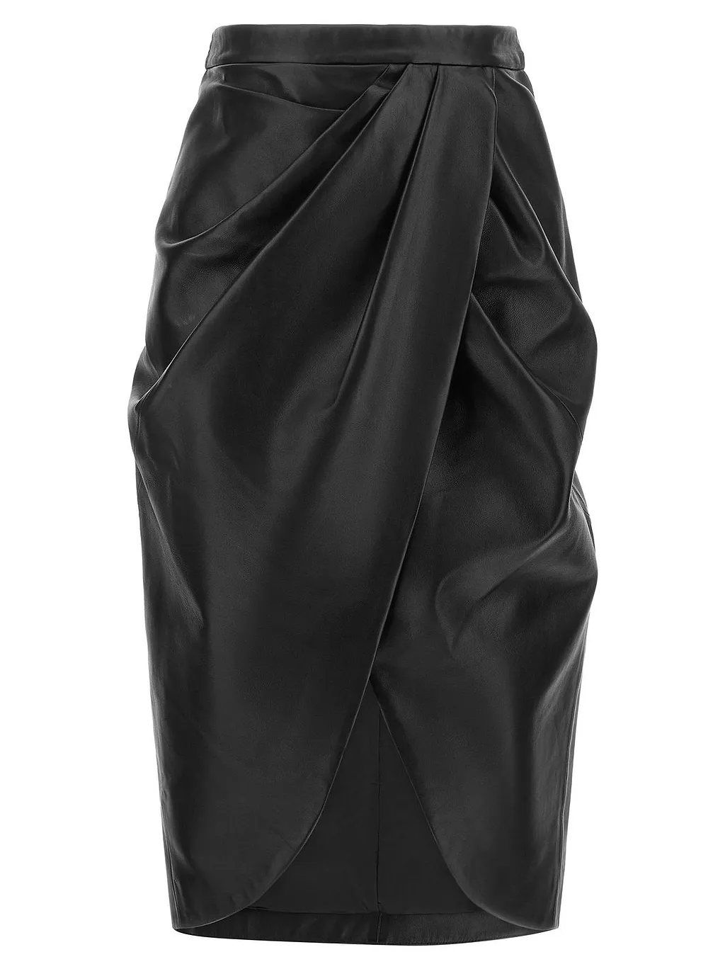 Balmain Draped Leather Midi Skirt