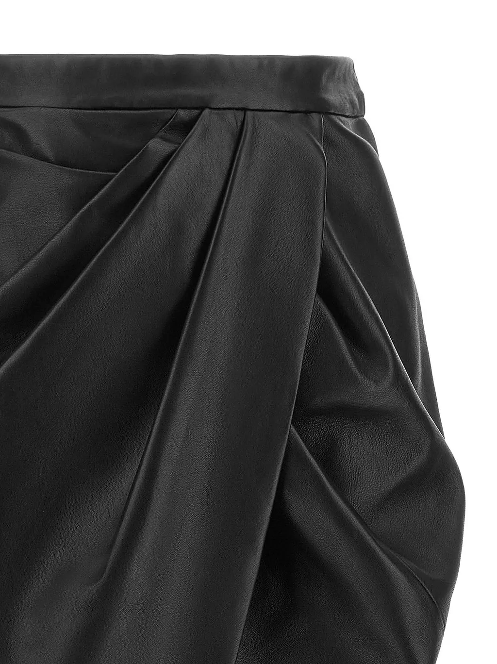 Balmain Draped Leather Midi Skirt