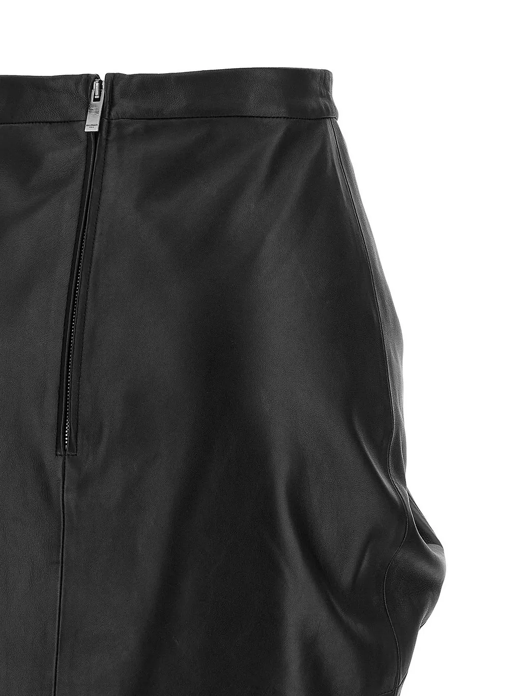 Balmain Draped Leather Midi Skirt