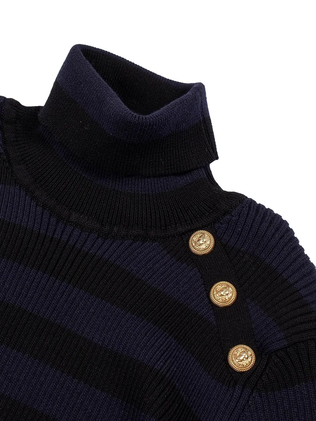 Balmain Kids Button-Detailed Striped Turtleneck Jumper