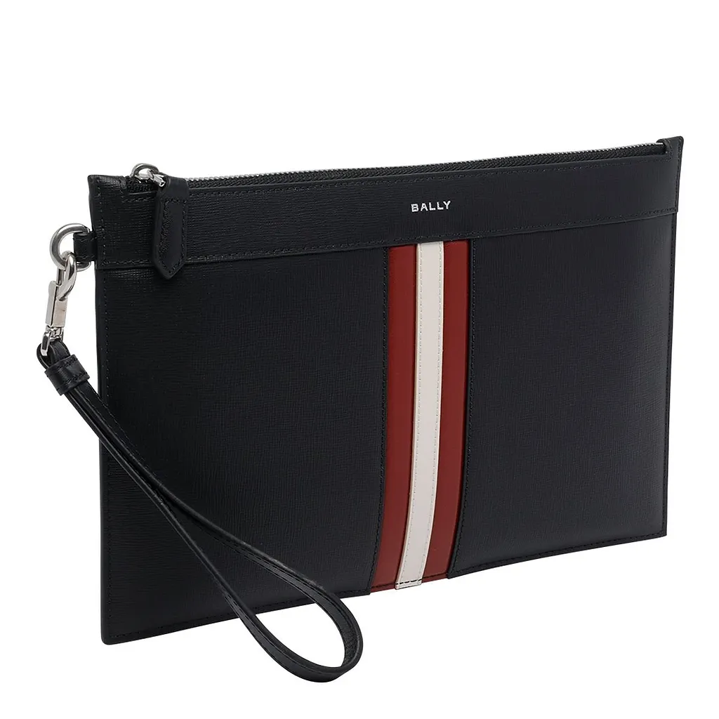 Bally Logo Printed Striped Zipped Clutch Bag