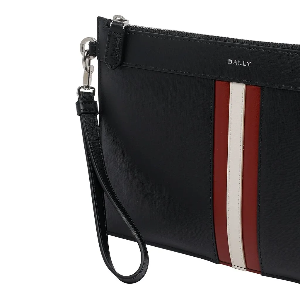 Bally Logo Printed Striped Zipped Clutch Bag
