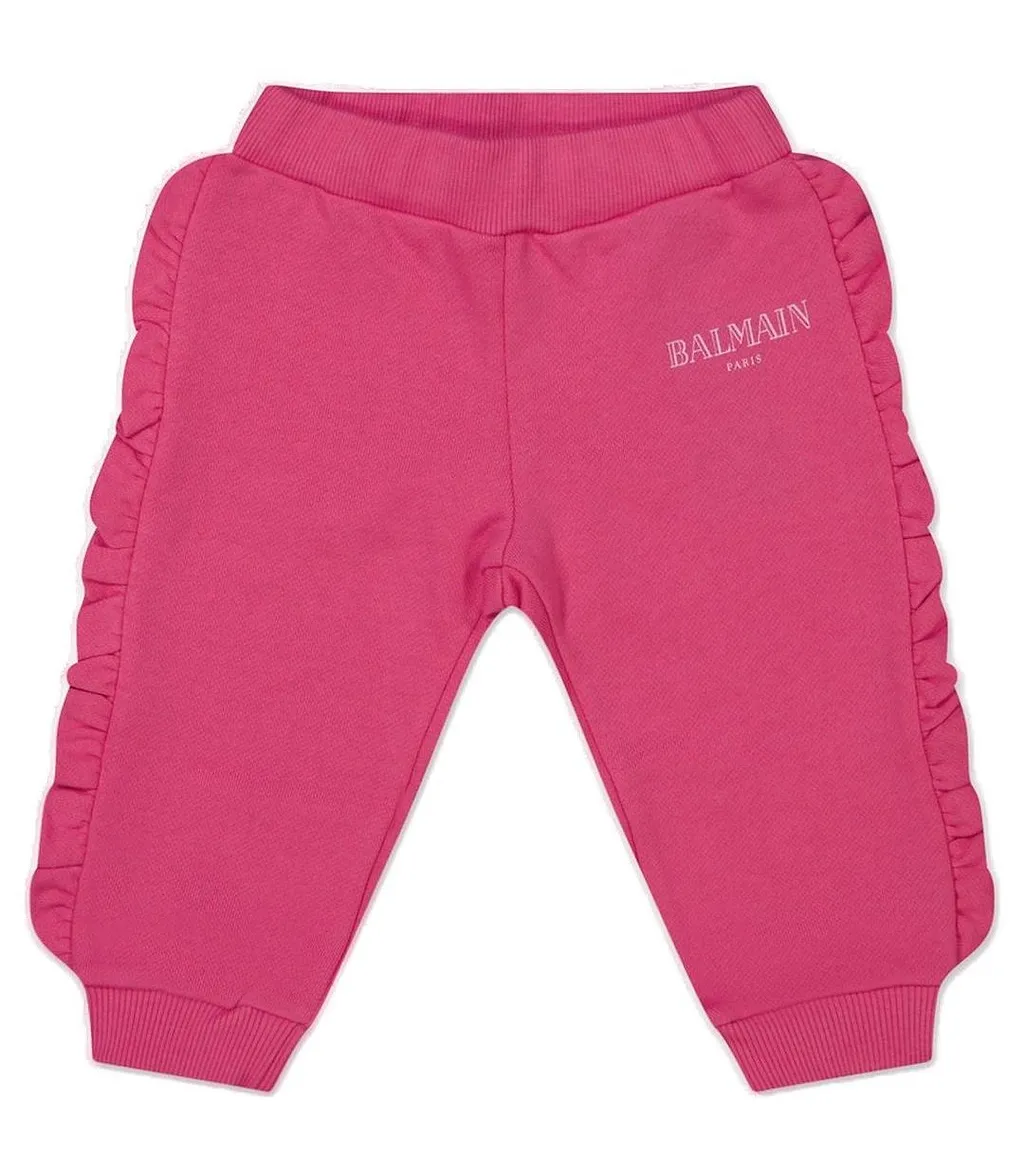 Balmain Kids Logo Printed Ruffled Track Pants
