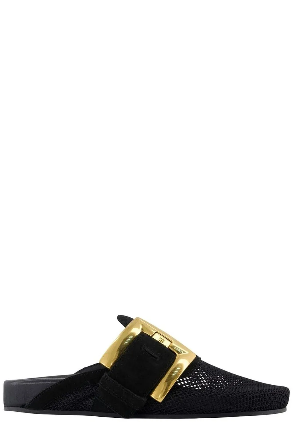 Balmain Anthem Square-Buckle Flat Mules