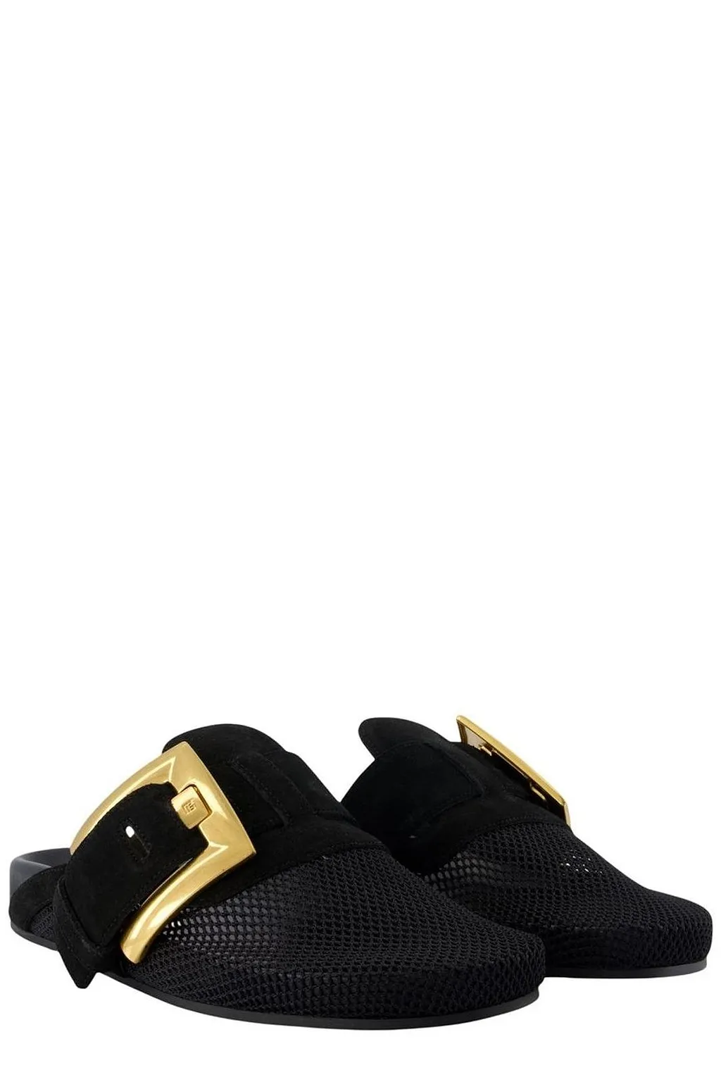Balmain Anthem Square-Buckle Flat Mules