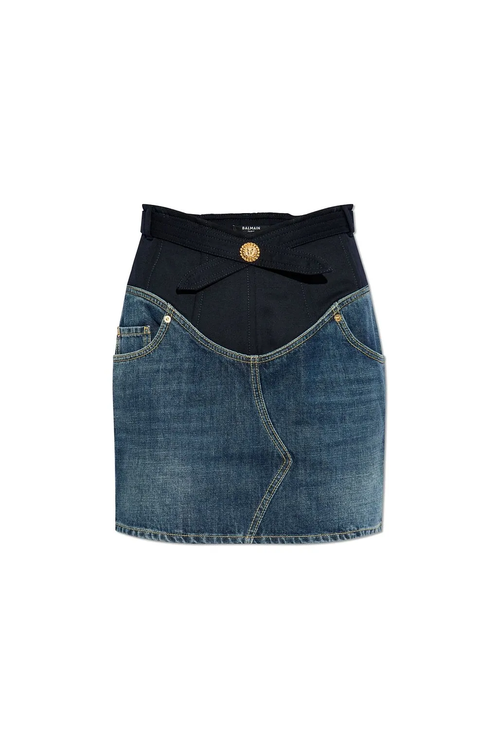 Balmain Panelled Denim Skirt