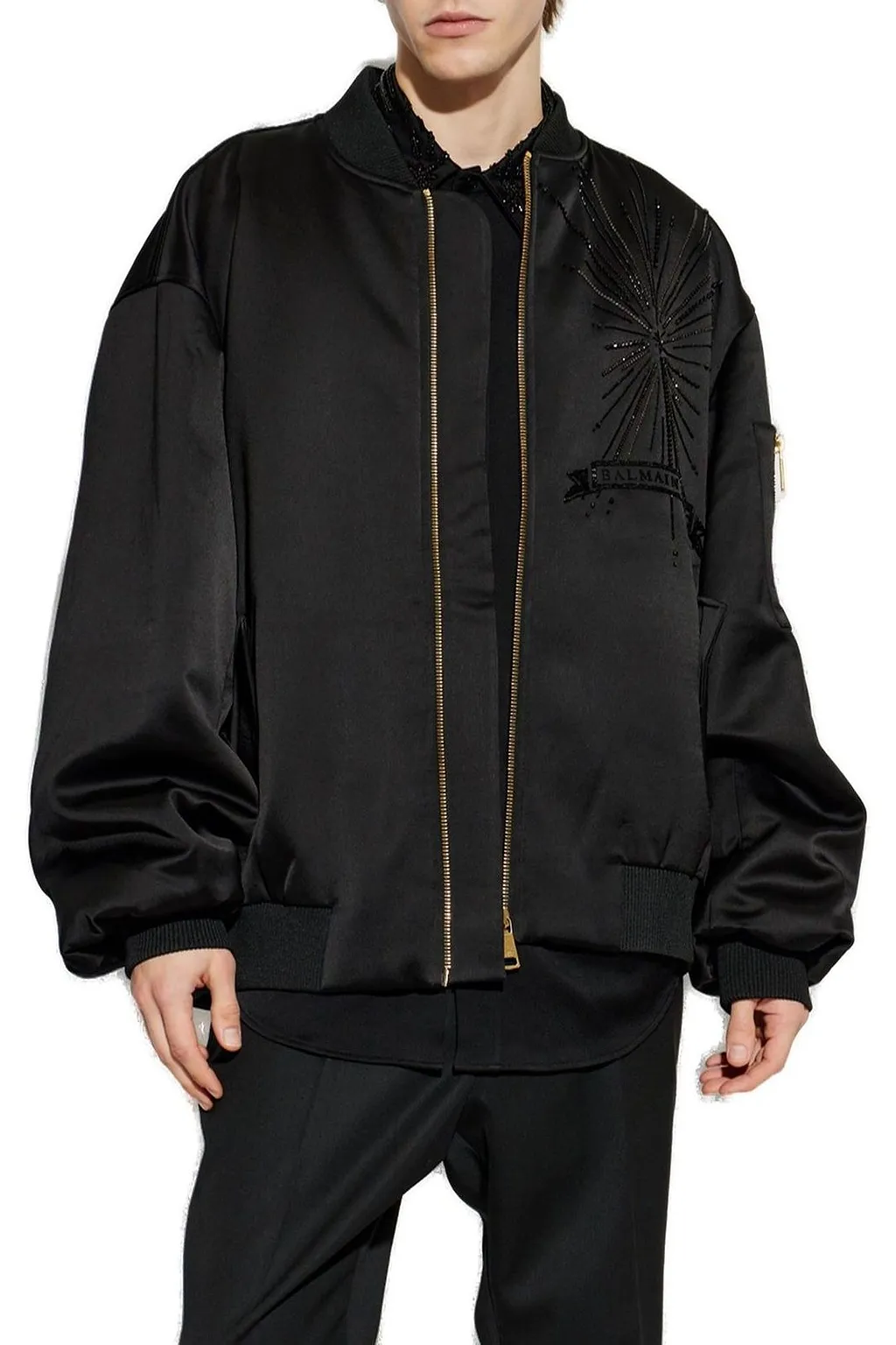 Balmain Shimmering Appliques Zip-Up Bomber Jacket