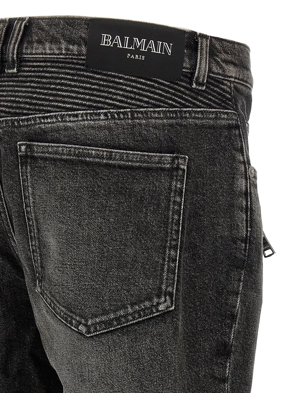 Balmain Logo Patch Slim-Fit Biker Jeans