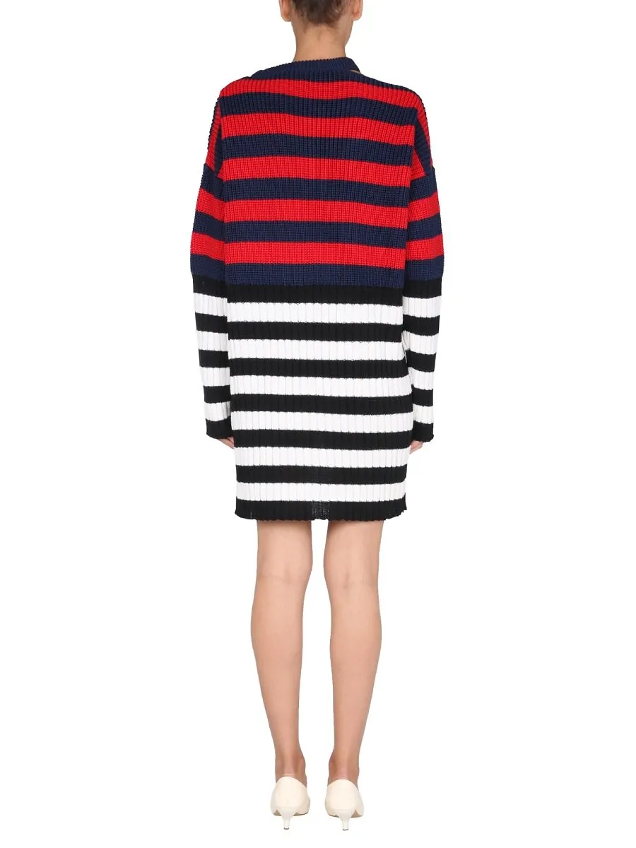 Balmain Striped Ribbed Asymmetric Mini Dress