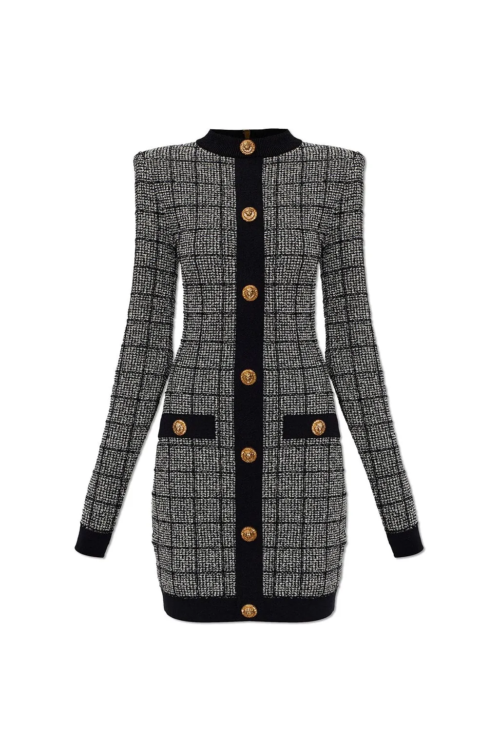 Balmain Tweed Long-Sleeve Dress