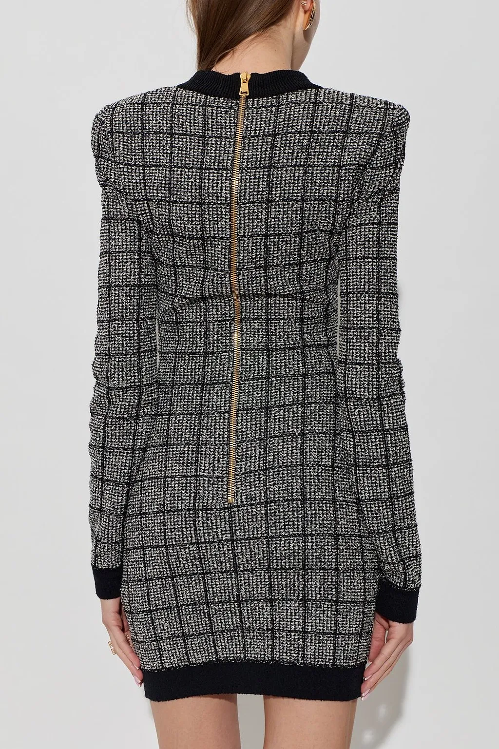 Balmain Tweed Long-Sleeve Dress