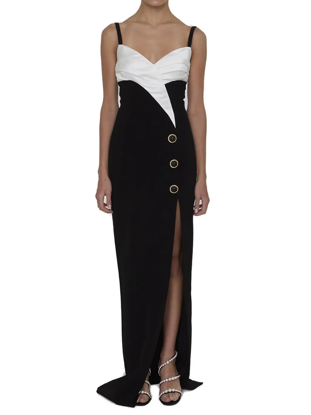 Balmain Two-Tone Long Crepe Dress