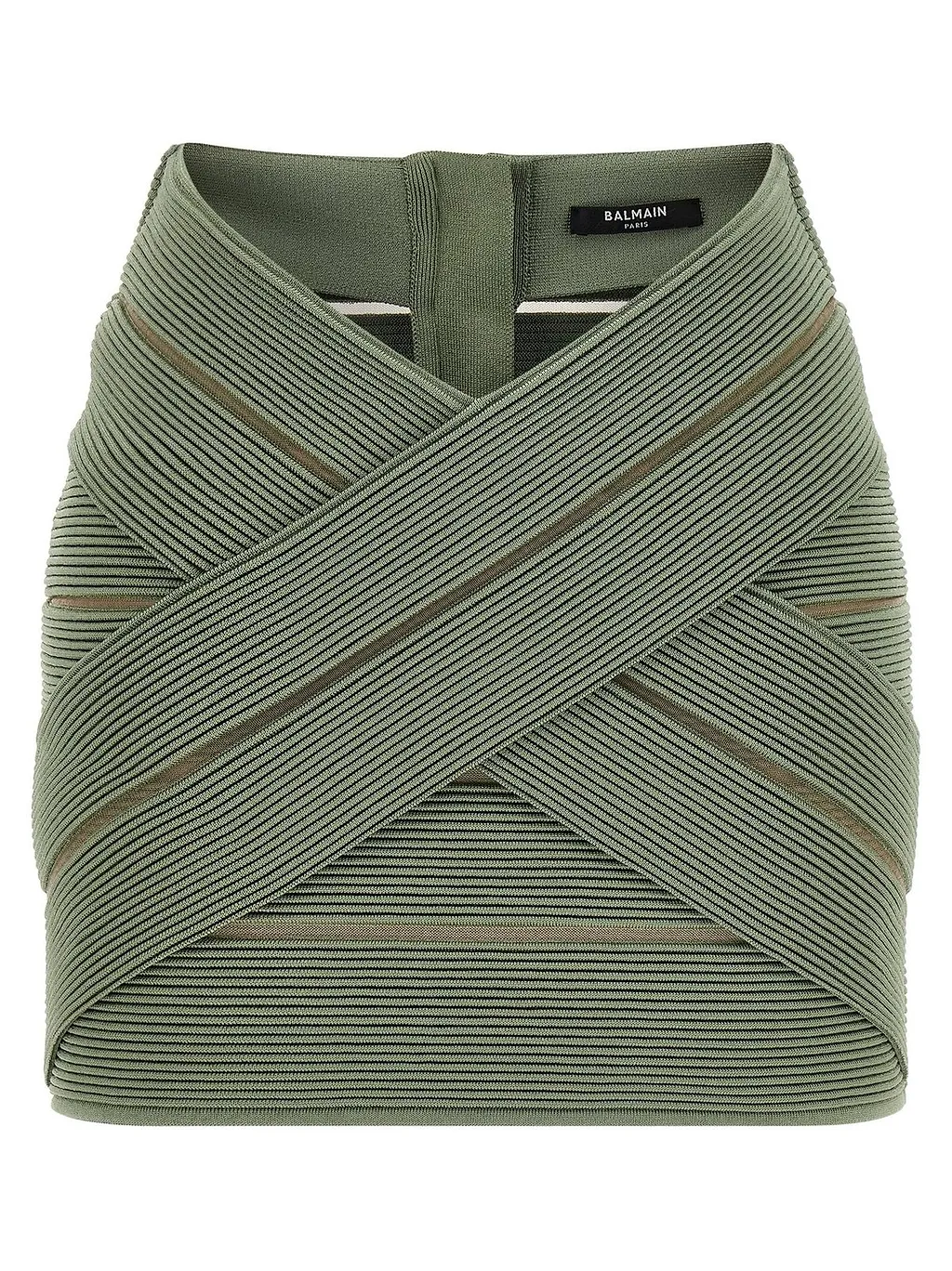 Balmain V-Waist Mesh Insert Stretch Mini Skirt