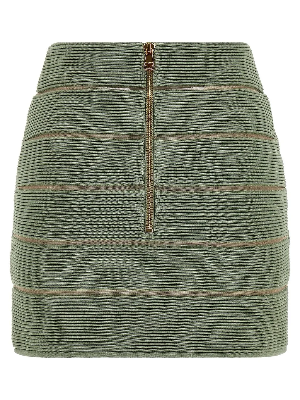 Balmain V-Waist Mesh Insert Stretch Mini Skirt