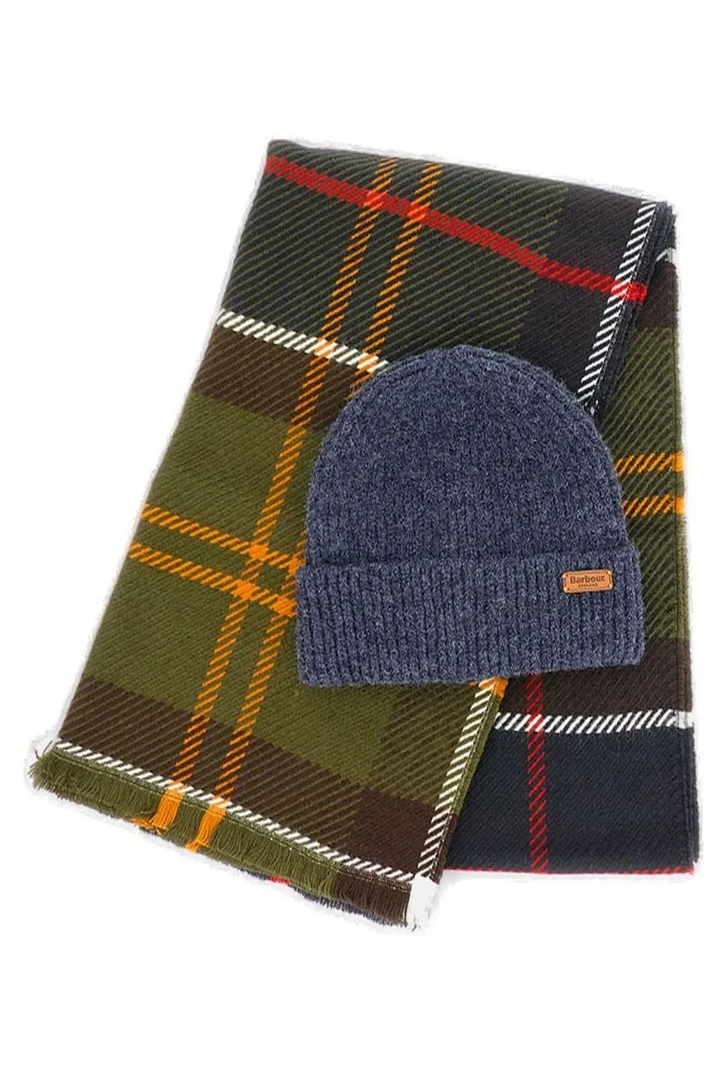 Barbour Pendle Logo Patch Ribbed Beanie Scarf Set