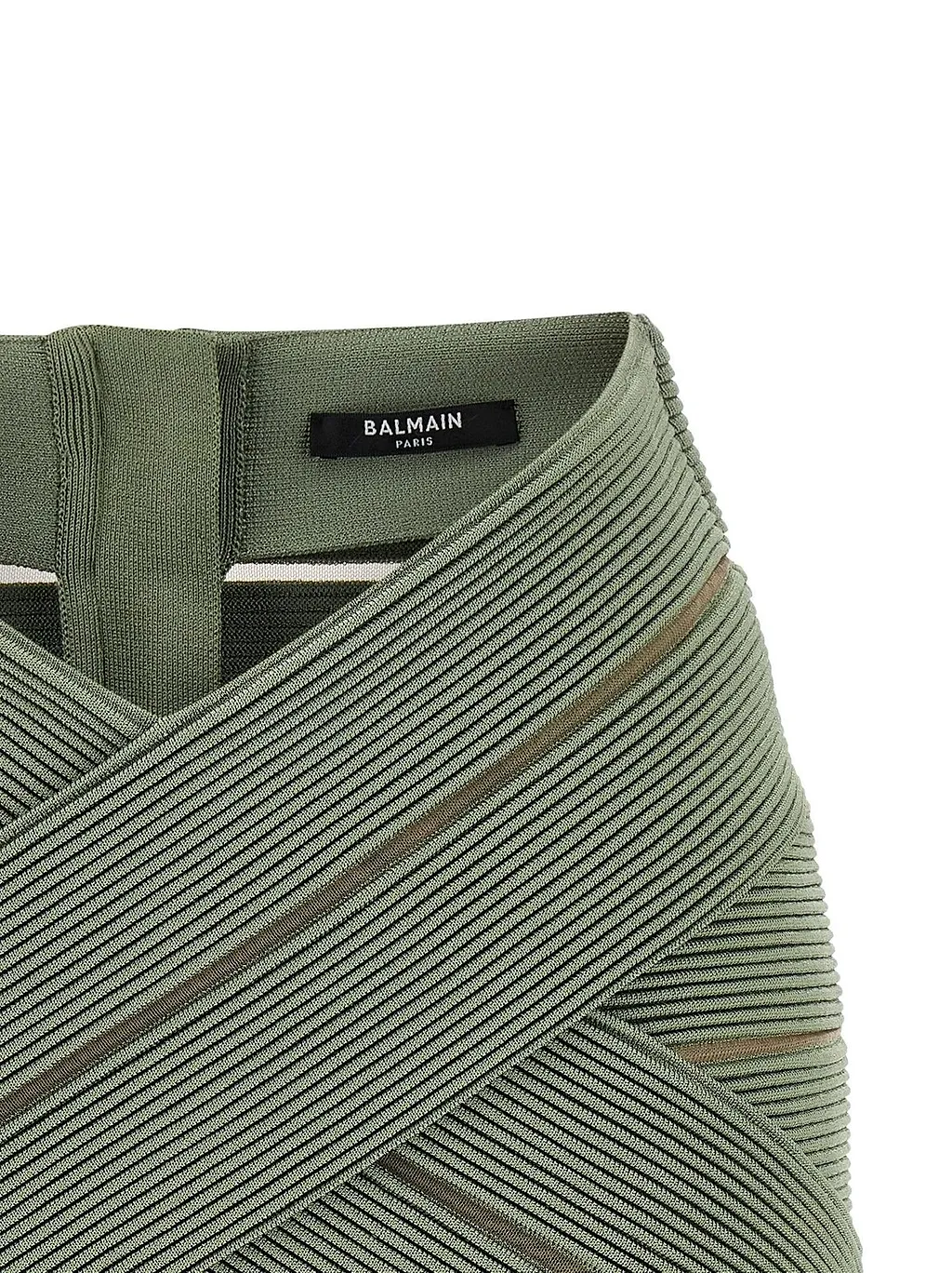 Balmain V-Waist Mesh Insert Stretch Mini Skirt