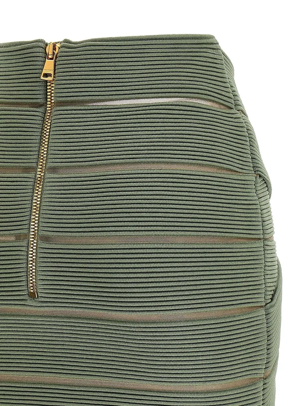 Balmain V-Waist Mesh Insert Stretch Mini Skirt