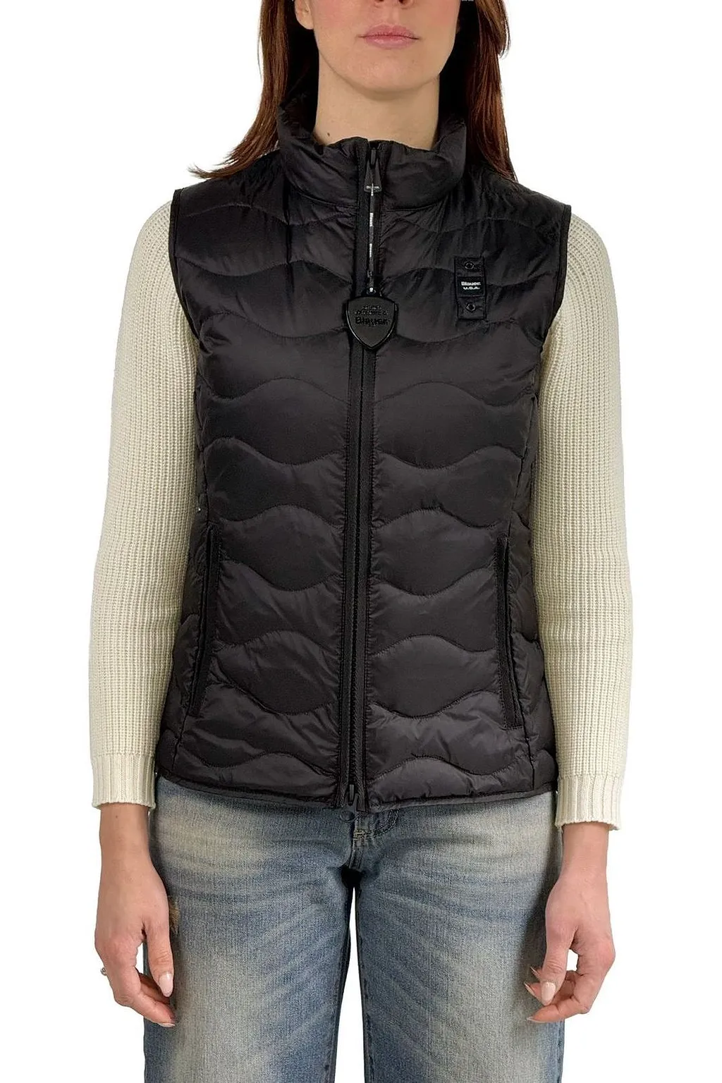 Blauer Zip-Up Quilted Gilet