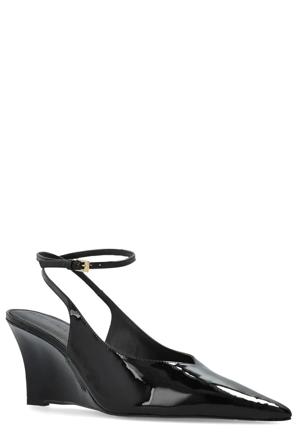 Black Suede Studio Eliana Ankle-Strap Wedge Pumps