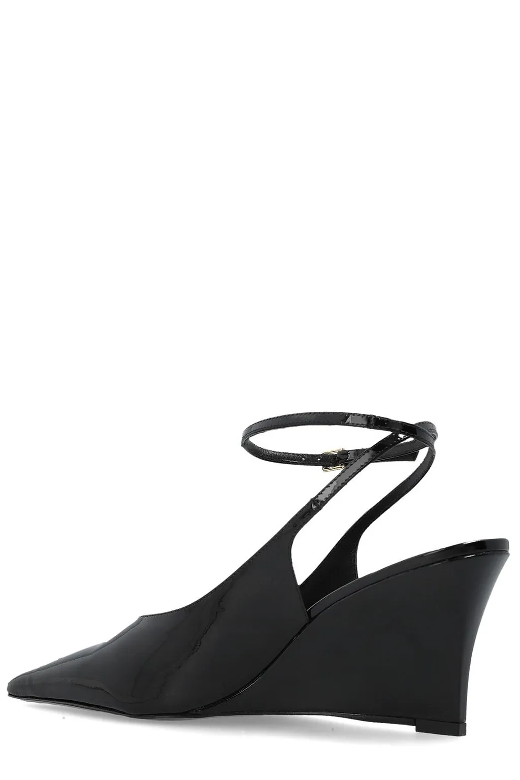 Black Suede Studio Eliana Ankle-Strap Wedge Pumps