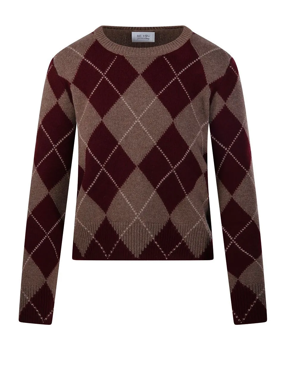 Be You Argyle Crew Neck Knitted Sweater