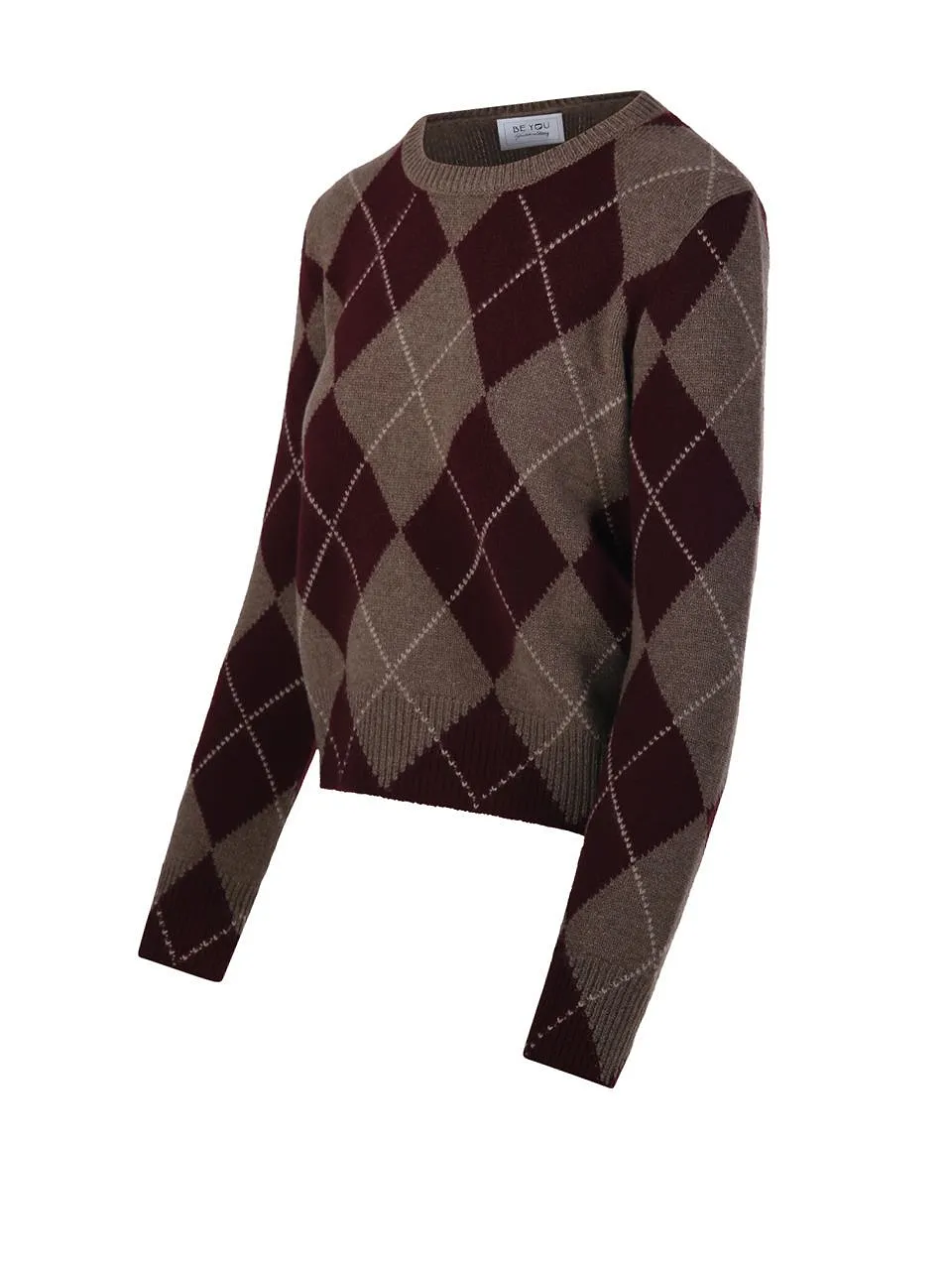 Be You Argyle Crew Neck Knitted Sweater
