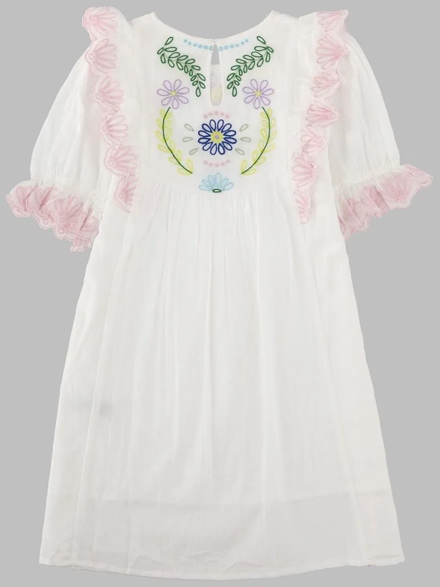 Bellerose Kids Embroidered Ruffled Dress