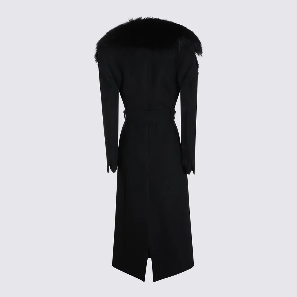 Blumarine Belted Faux Fur Trim Coat