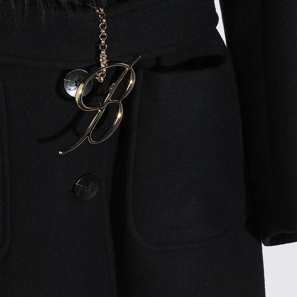 Blumarine Belted Faux Fur Trim Coat