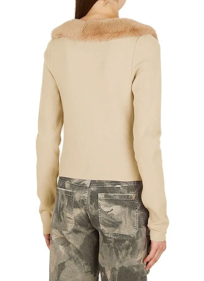 Blumarine Faux Fur Collared Button-Up Cardigan