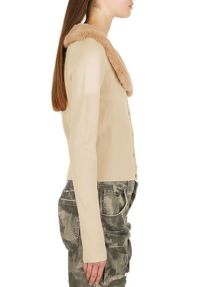 Blumarine Faux Fur Collared Button-Up Cardigan