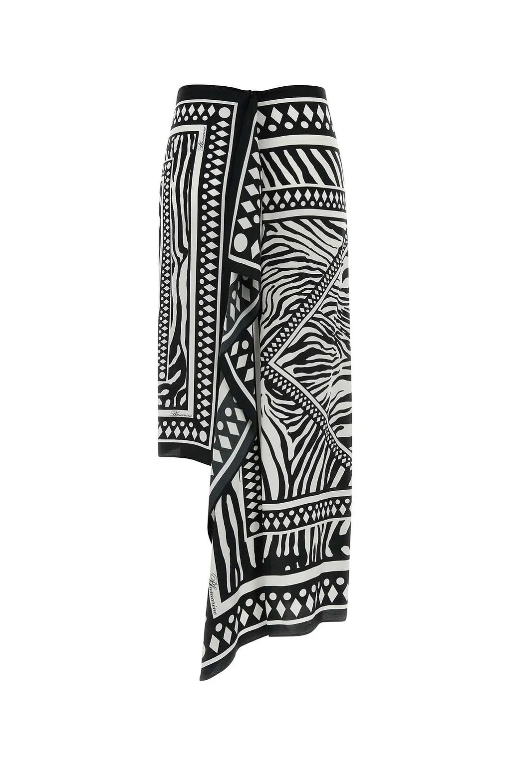 Blumarine Foulard Printed Asymmetric Twill Sarong Skirt