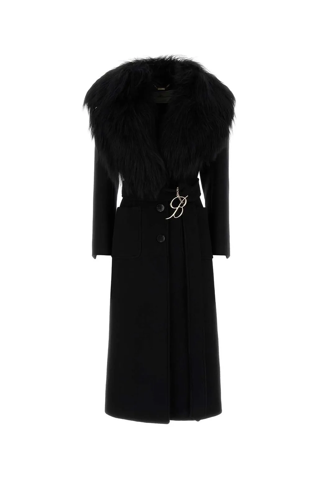 Blumarine Fur Collar Belted Coat