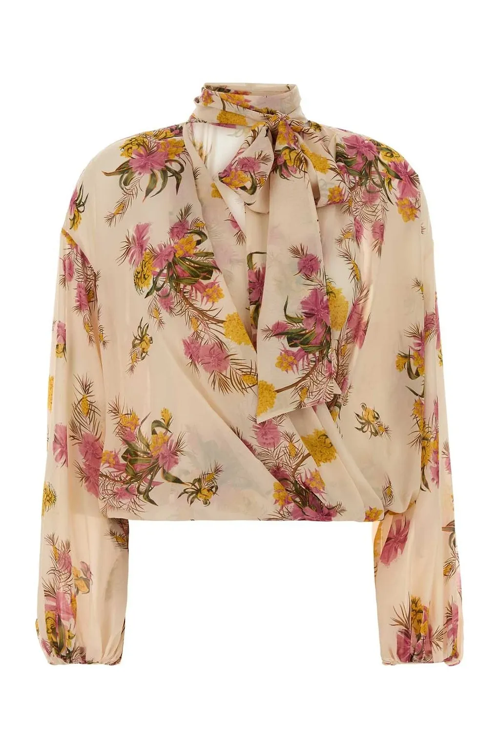 Blumarine Floral Printed Tied-Neck Georgette Top
