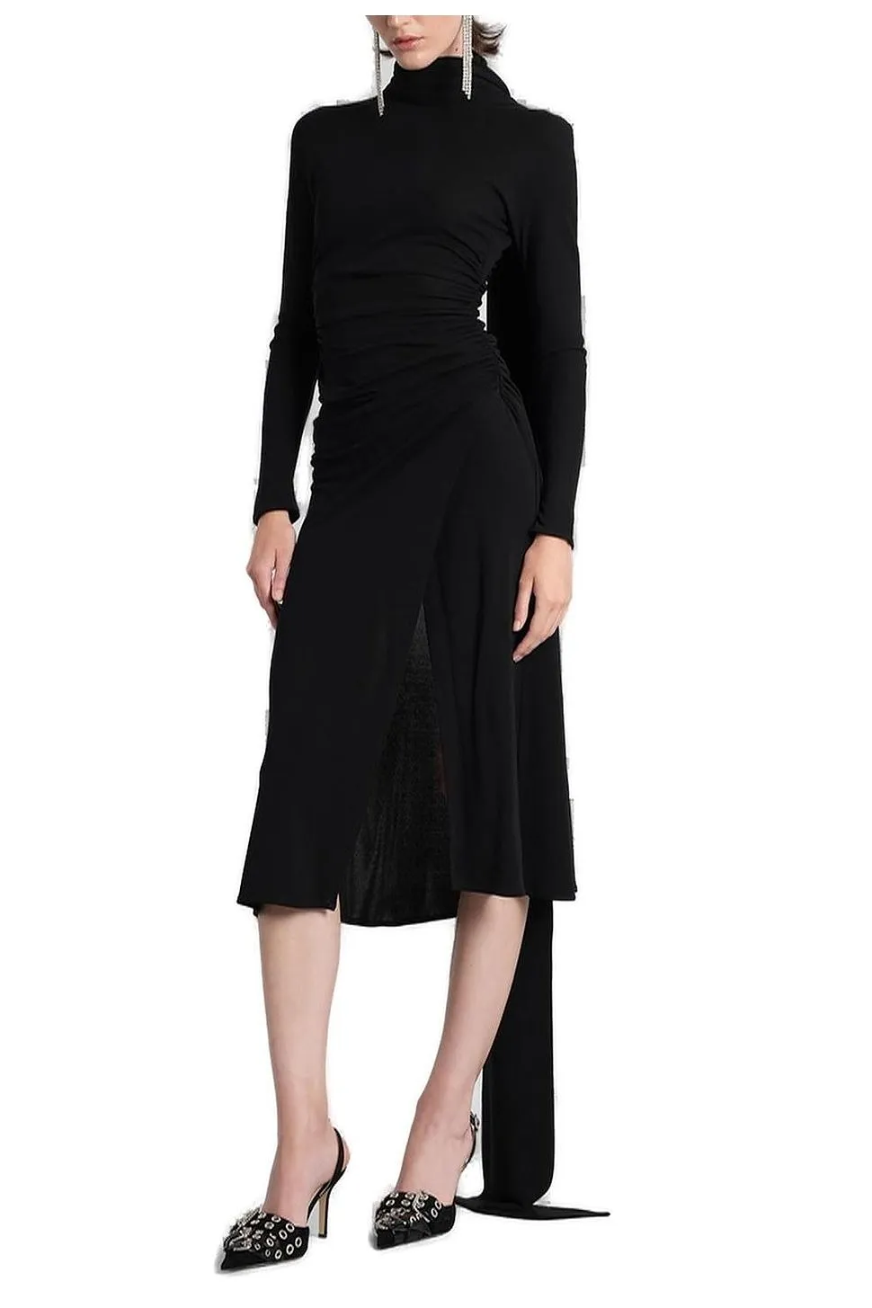 Blumarine High-Neck Scarf Detailed Draped Midi Dress