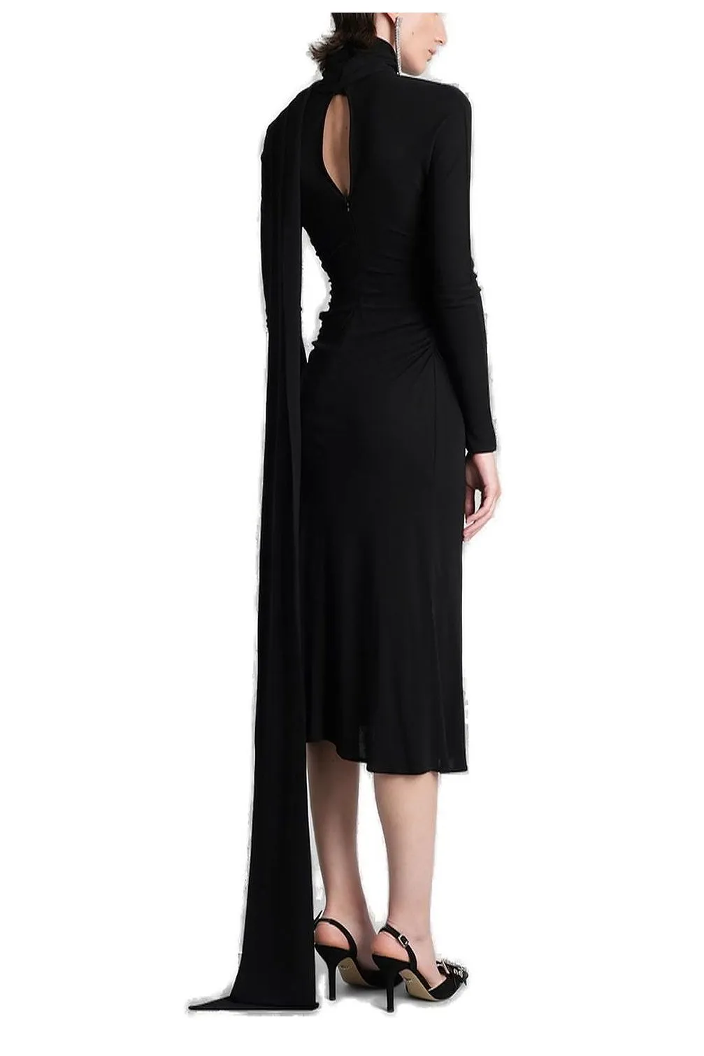 Blumarine High-Neck Scarf Detailed Draped Midi Dress