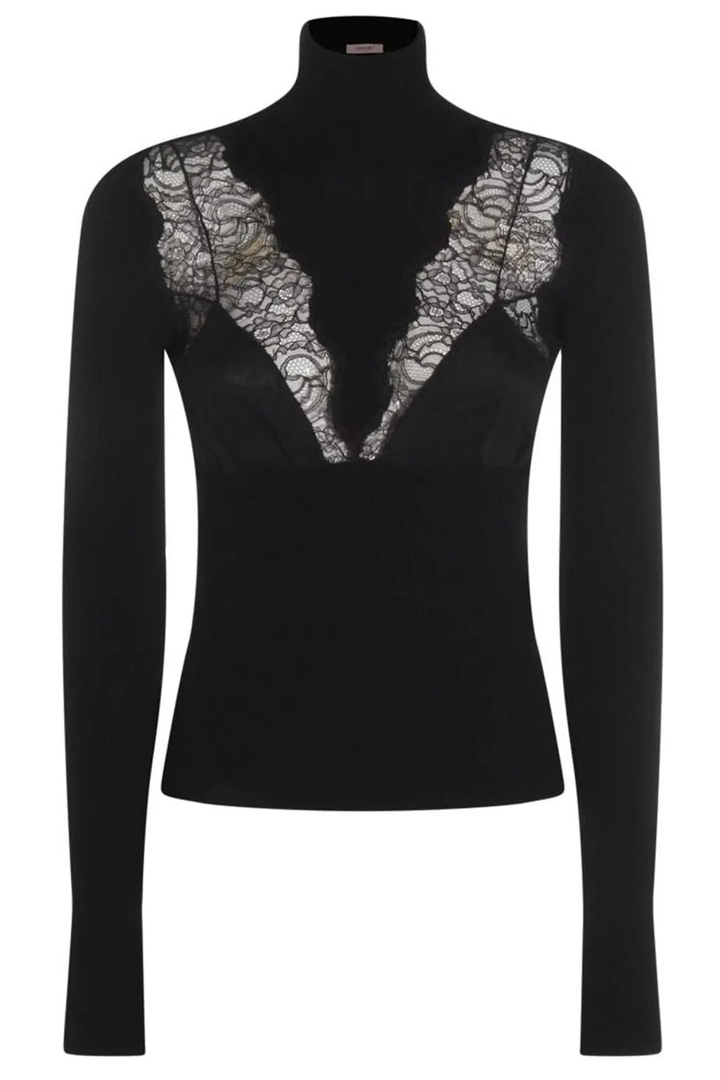 Blumarine Lace-Insert Long Sleeved Turtleneck Jumper