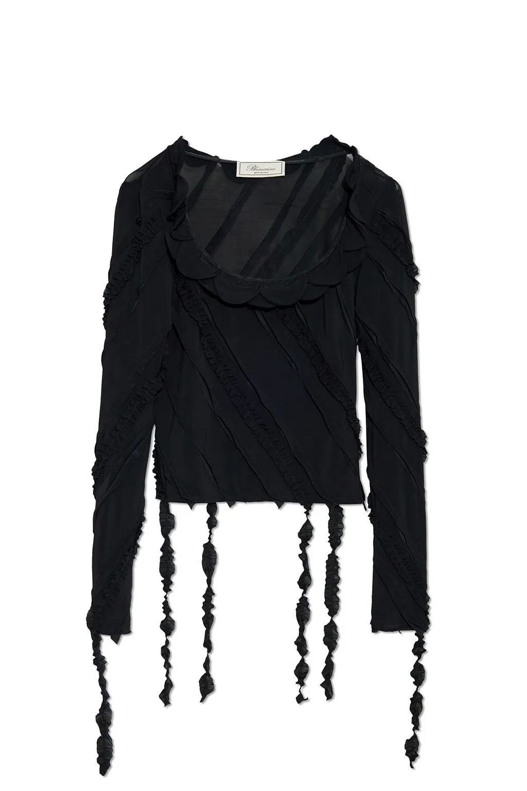 Blumarine Long Sleeve U-Neck Fringed Top