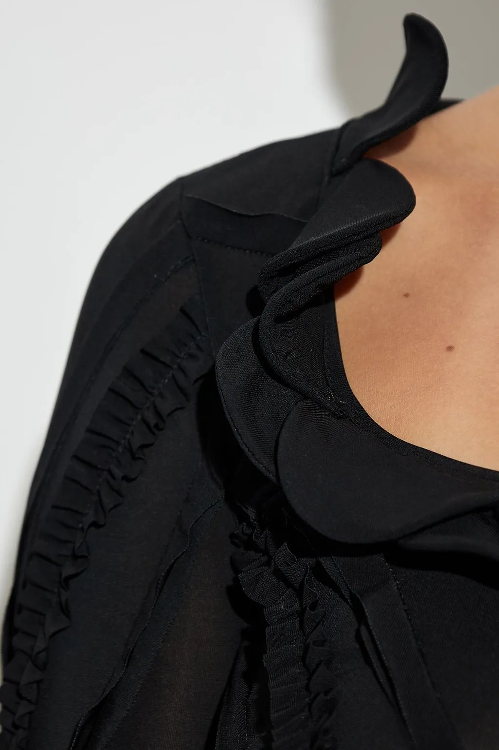 Blumarine Long Sleeve U-Neck Fringed Top