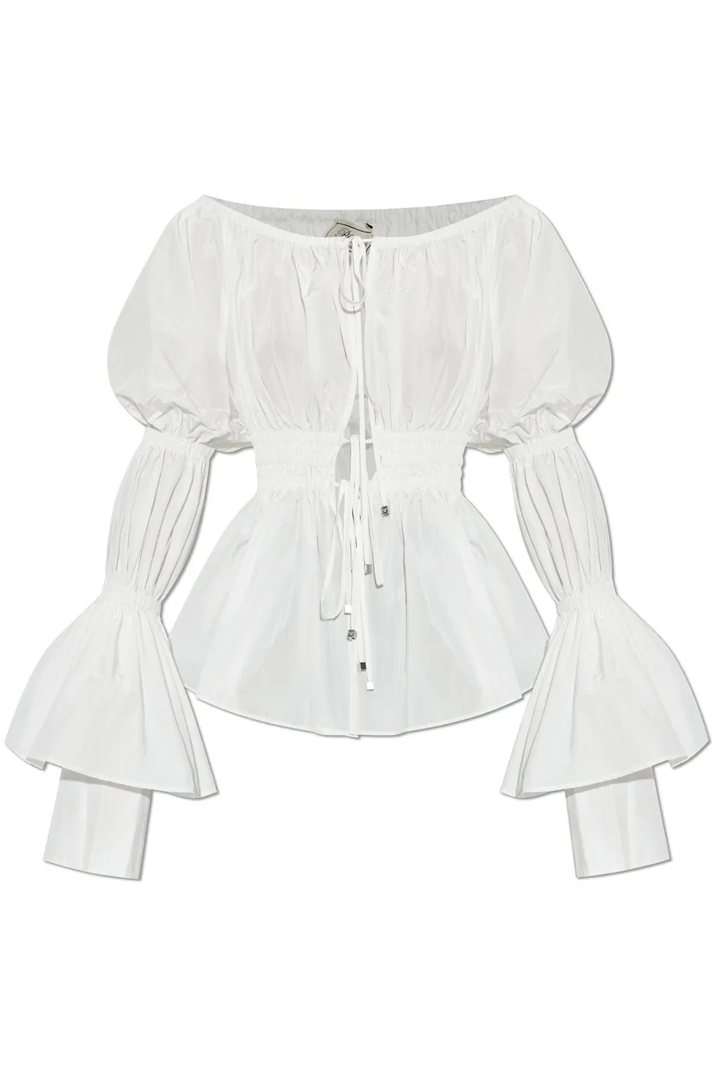 Blumarine Off-Shoulder Ruffled Lace-Up Top